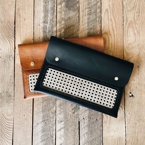 Brown Leather Folio Case with Woven Detail